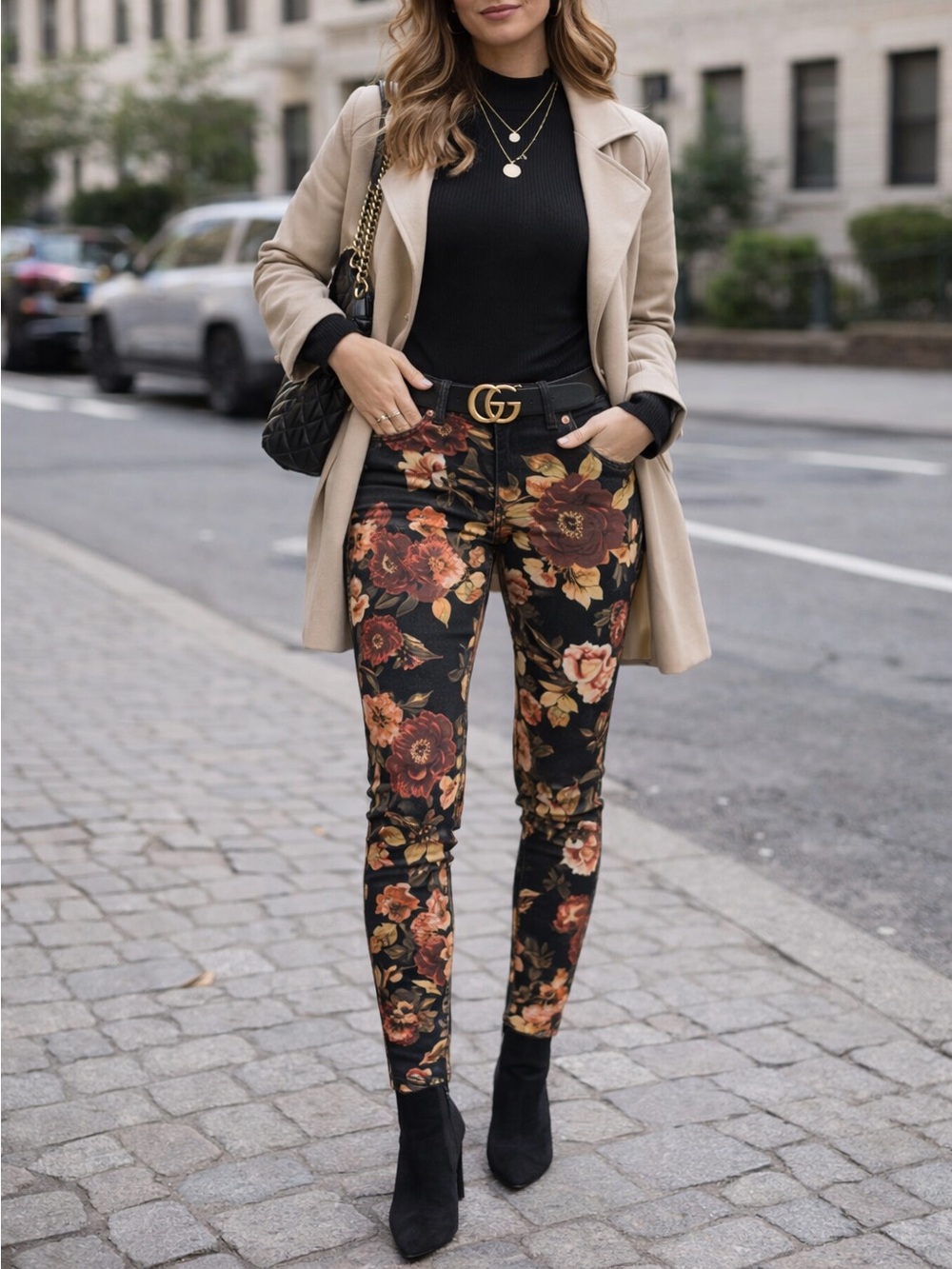 a.n.a Black Floral Skinny Pants
